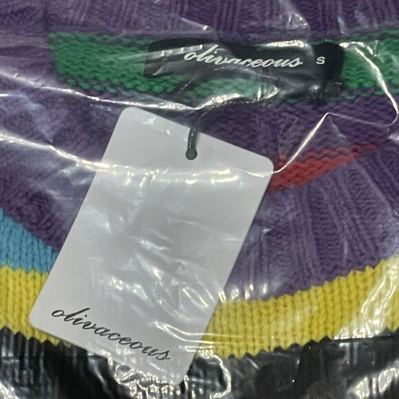 Olivaceus Rainbow Stripe Crew Neck Long Sleeve Pullover Sweater NIB Size S - Picture 5 of 8
